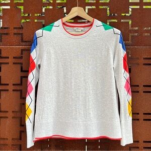 Boden Penny Crewneck Sweater / Jumper with Colorful Argyle Sleeves